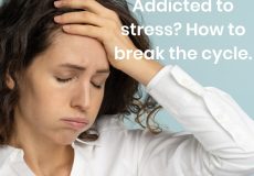 A lady with her eyes closed and her hand on her forehead to reflect a stressed mood