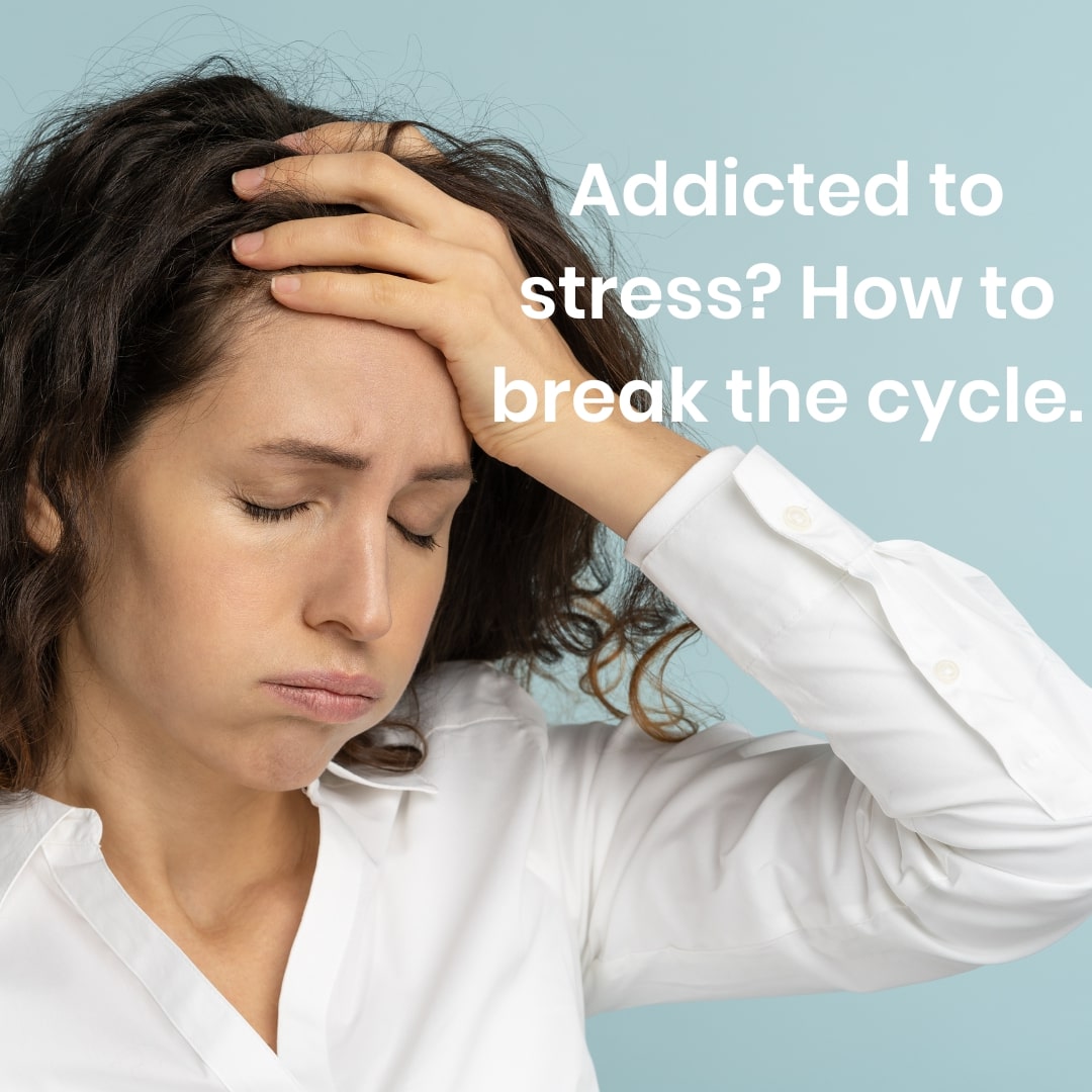 A lady with her eyes closed and her hand on her forehead to reflect a stressed mood